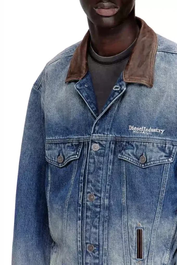 d-denver-s1 Veste trucker en denim avec bordures en cuir contrastées