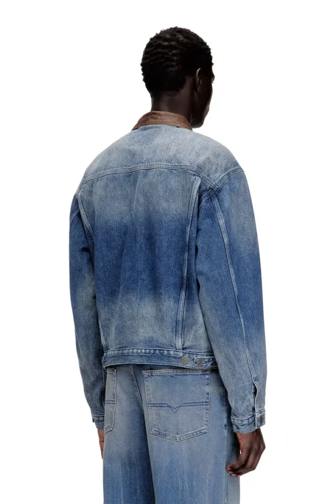 d-denver-s1 Veste trucker en denim avec bordures en cuir contrastées