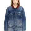 d-denver-s1 Veste trucker en denim avec bordures en cuir contrastées