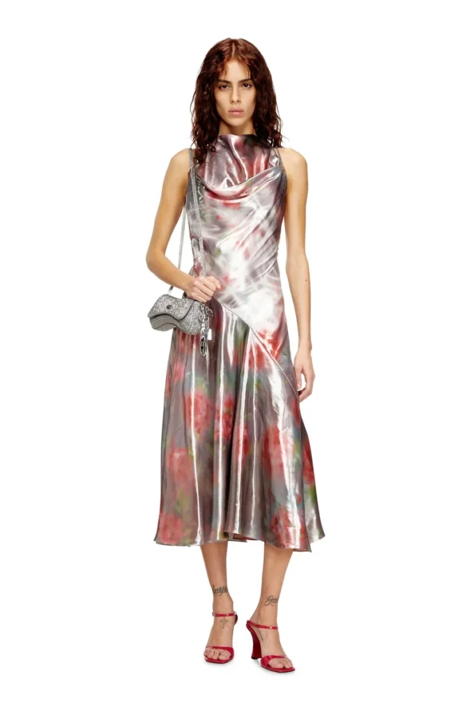 d-ebra Robe midi métallisée à imprimé roses