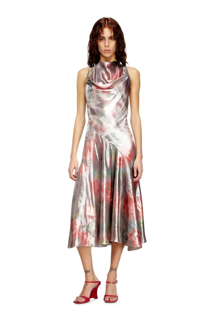 d-ebra Robe midi métallisée à imprimé roses