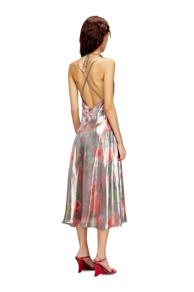 d-ebra Robe midi métallisée à imprimé roses