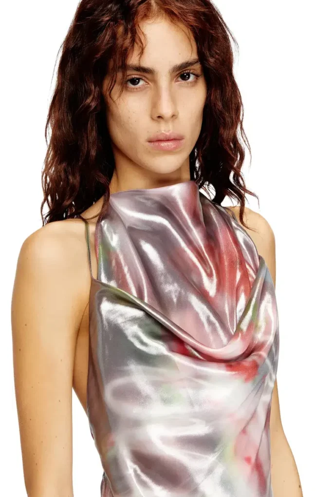 d-ebra Robe midi métallisée à imprimé roses