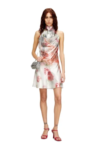 d-ebra-short Robe courte métallisée à imprimé roses floues