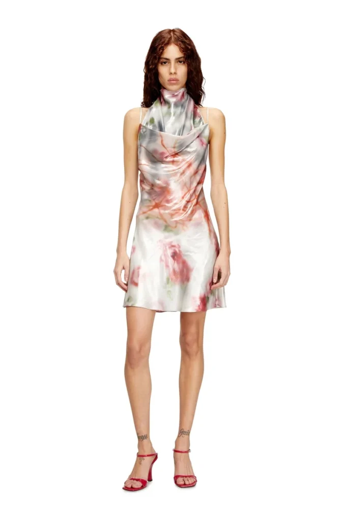 d-ebra-short Robe courte métallisée à imprimé roses floues
