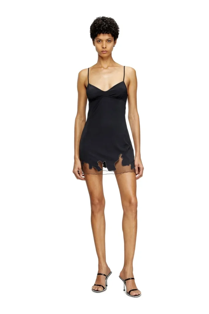 d-inlay-r1 Mini-robe en nylon avec empiècement en tulle