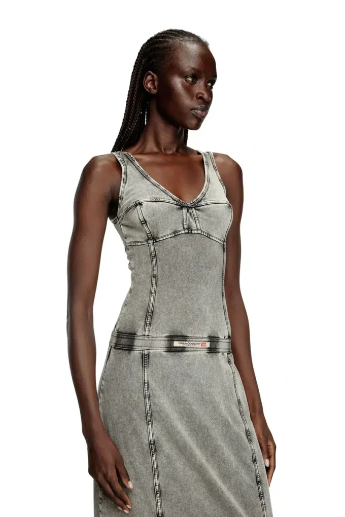 d-inny Robe midi sans manches effet denim