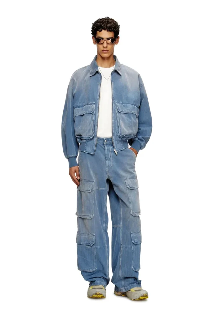 d-kurz Veste en denim coloré à chevrons