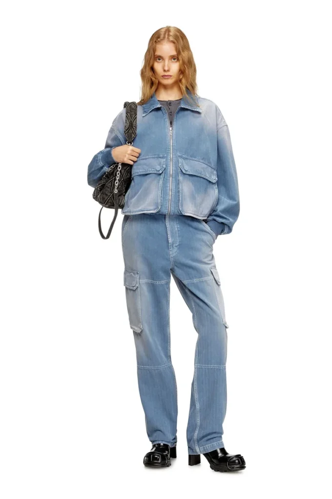d-kurz Veste en denim coloré à chevrons