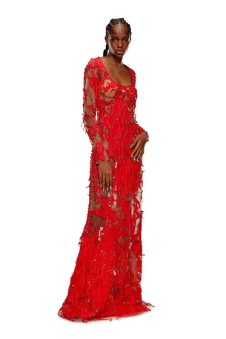 d-lea Robe longue en tulle et jersey dévoré
