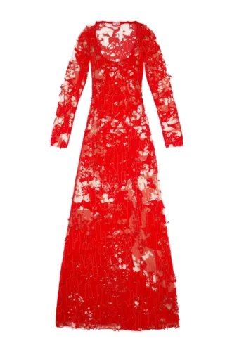 d-lea Robe longue en tulle et jersey dévoré