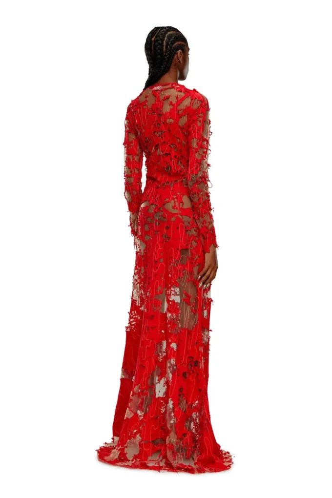 d-lea Robe longue en tulle et jersey dévoré