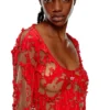 d-lea Robe longue en tulle et jersey dévoré