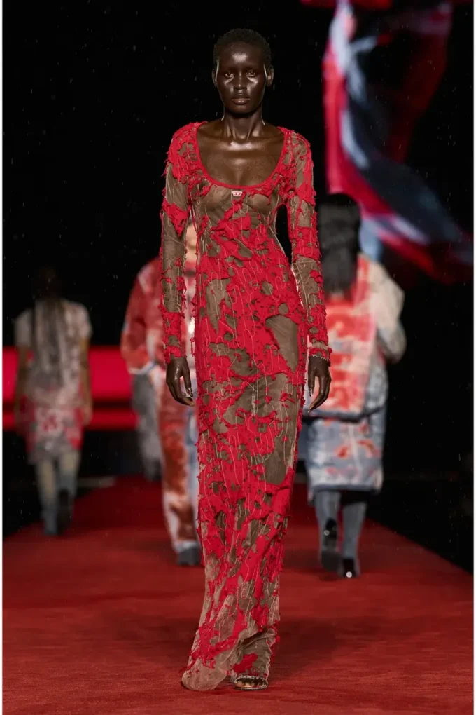 d-lea Robe longue en tulle et jersey dévoré