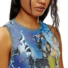 d-leele Robe longue en jersey déchiré avec imprimé poster