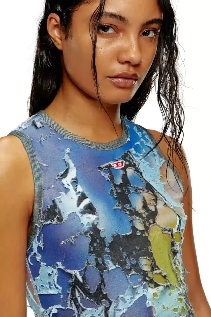 d-leele Robe longue en jersey déchiré avec imprimé poster