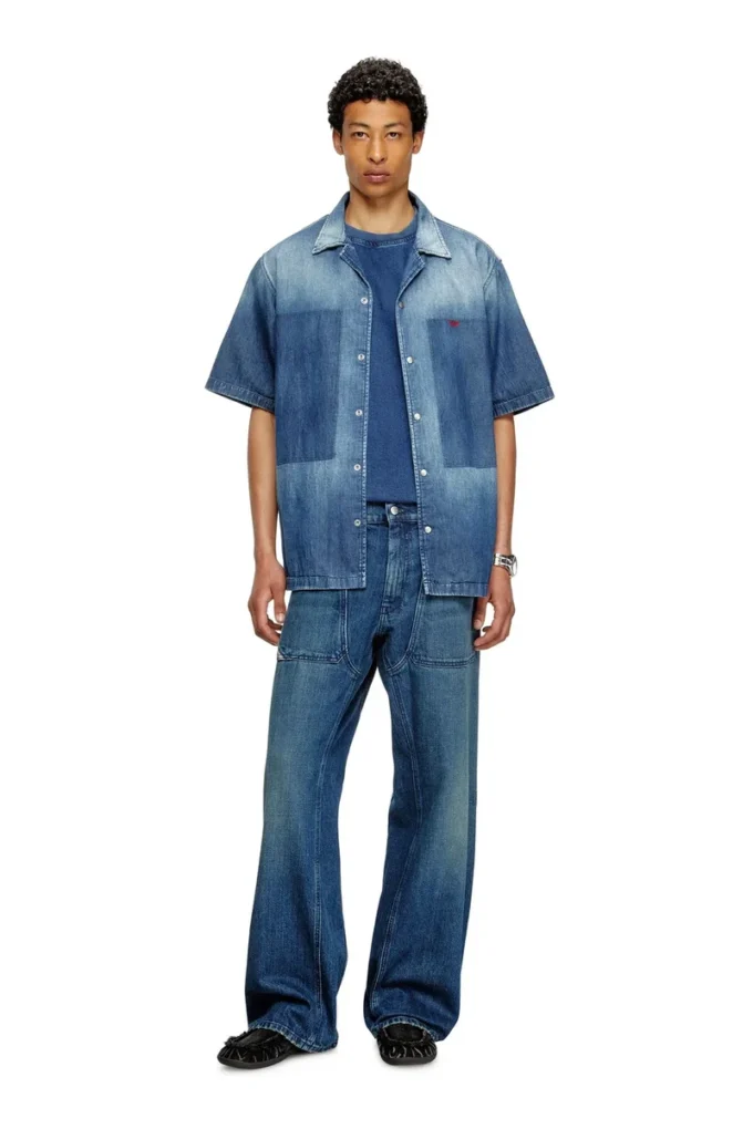 d-nabil-d Chemise de bowling en denim effet contrasté