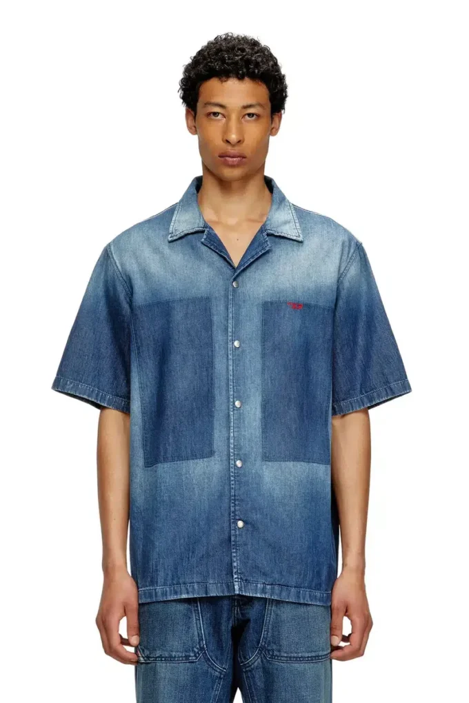 d-nabil-d Chemise de bowling en denim effet contrasté