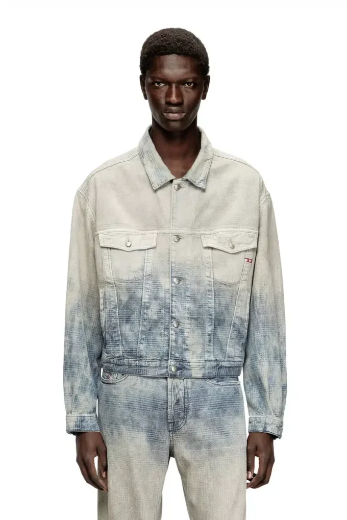 d-ranger Veste trucker en denim jacquard Prince de Galles