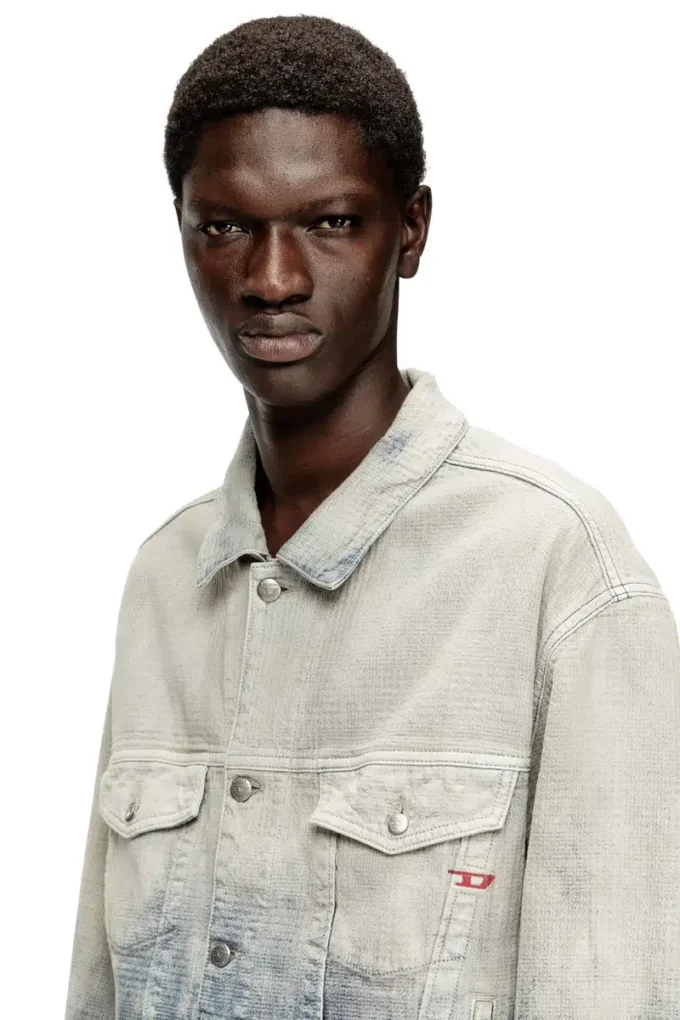 d-ranger Veste trucker en denim jacquard Prince de Galles