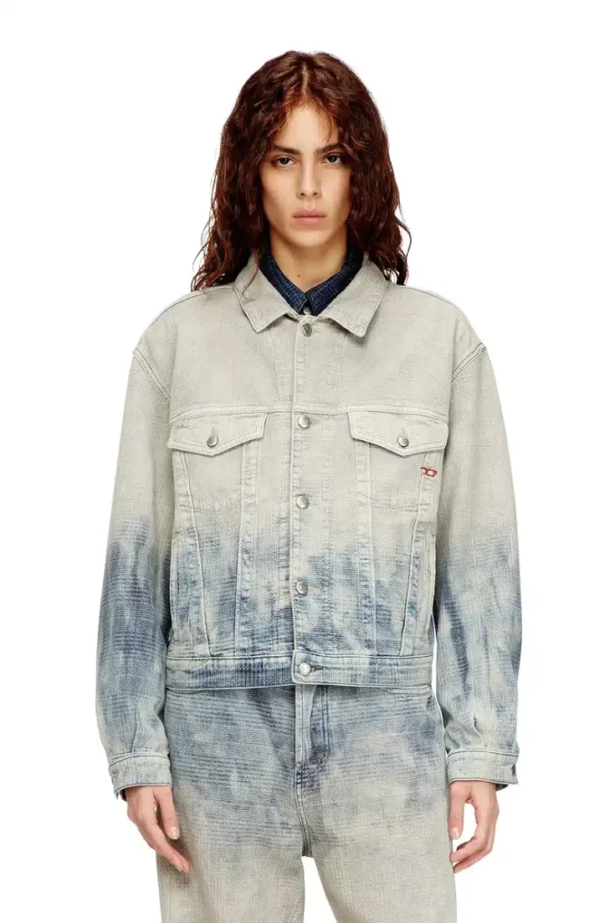 d-ranger Veste trucker en denim jacquard Prince de Galles
