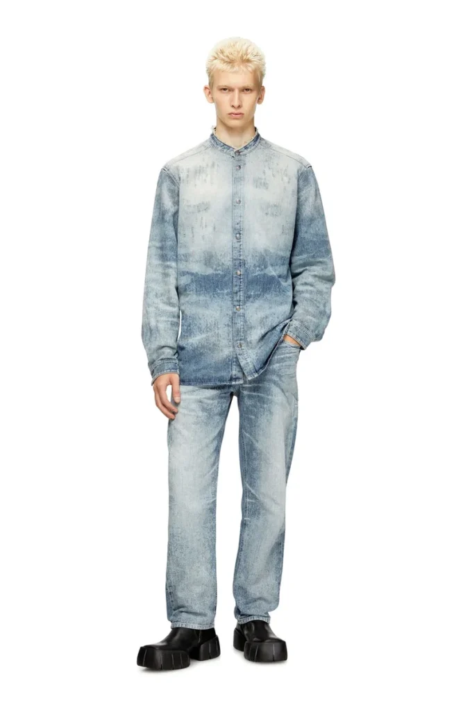 d-simp-fsh Chemise en denim nid d&rsquo;abeille vieilli