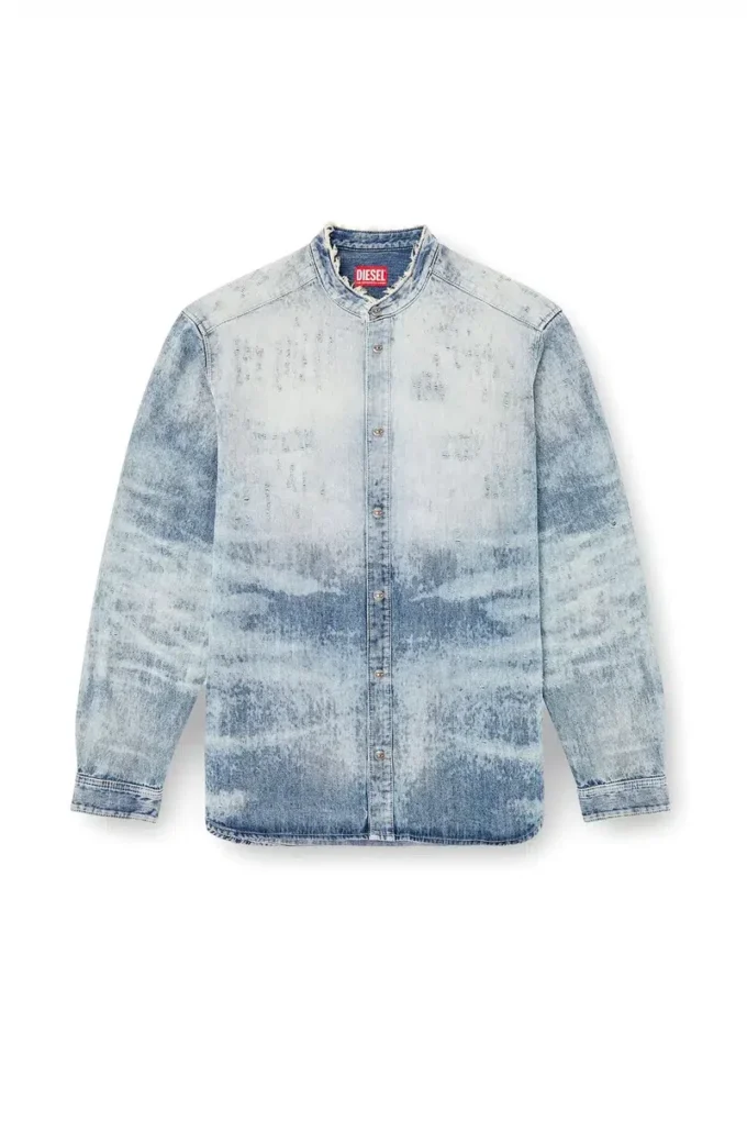 d-simp-fsh Chemise en denim nid d&rsquo;abeille vieilli