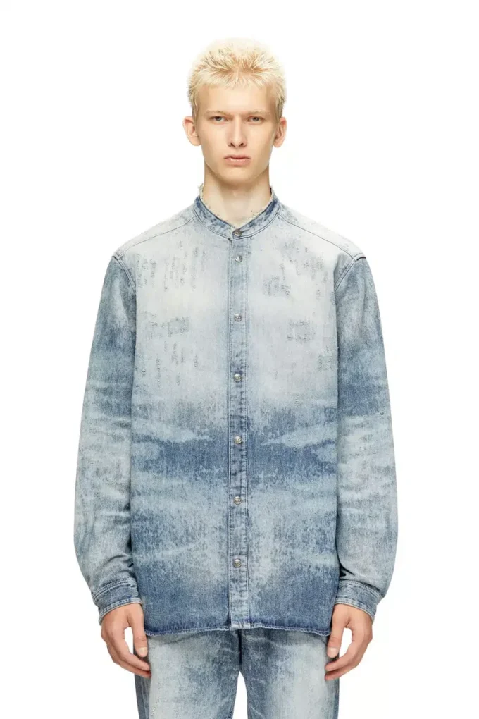 d-simp-fsh Chemise en denim nid d&rsquo;abeille vieilli