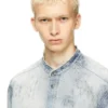 d-simp-fsh Chemise en denim nid d&rsquo;abeille vieilli