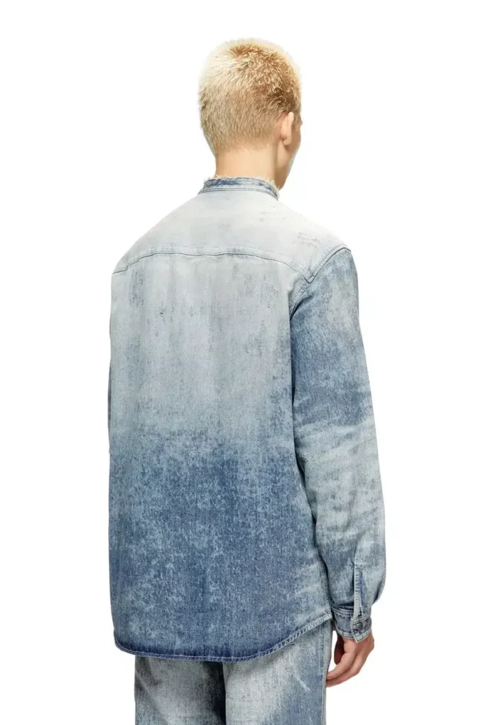 d-simp-fsh Chemise en denim nid d&rsquo;abeille vieilli