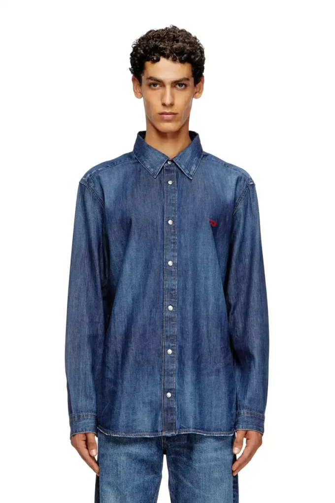d-simply Chemise en denim avec logo brodé