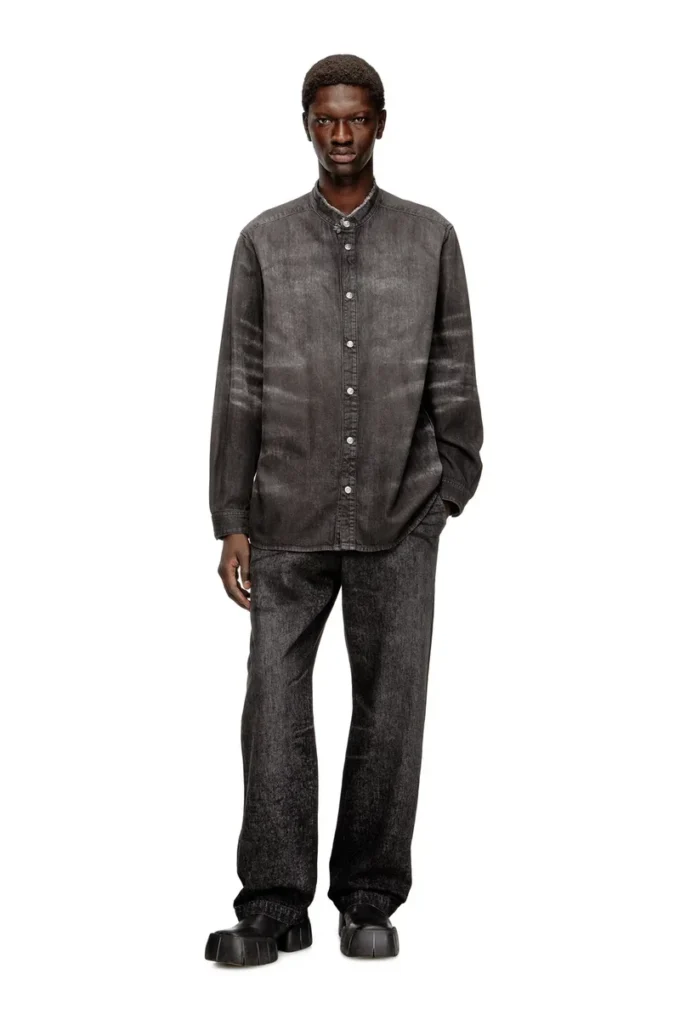 d-simply-fsh Chemise en denim nid d&rsquo;abeille vieilli