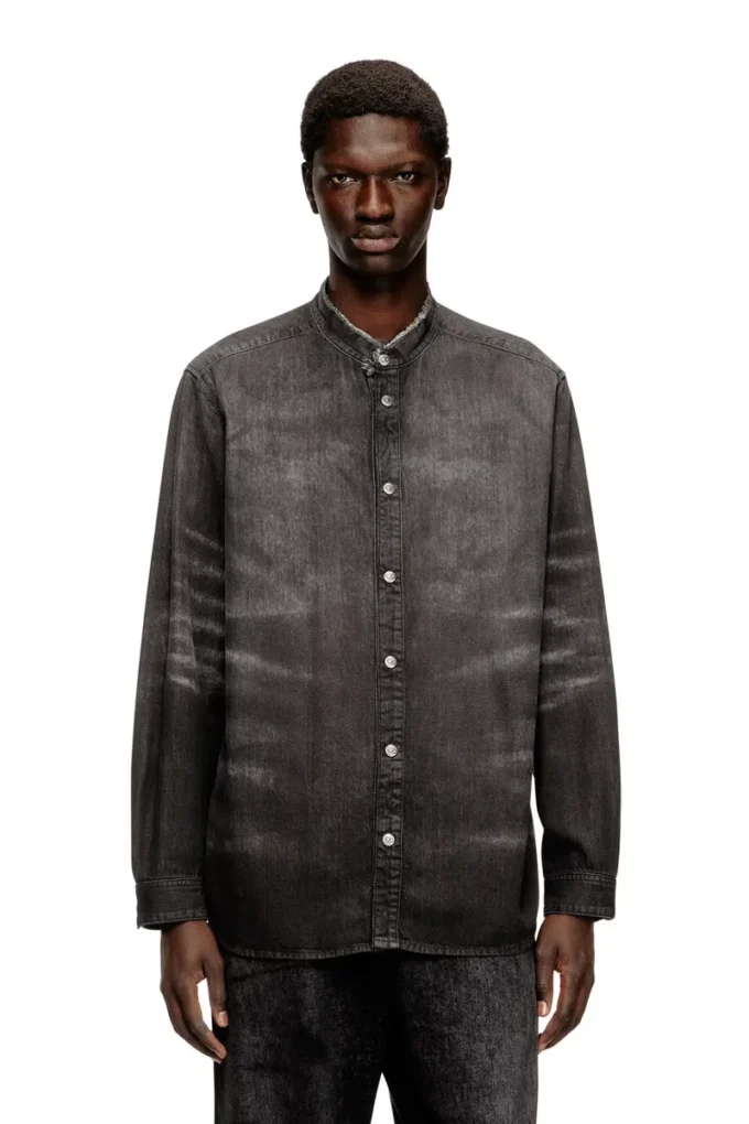d-simply-fsh Chemise en denim nid d&rsquo;abeille vieilli