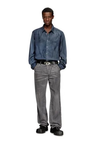 d-simply-s13 Chemise en denim fluide Prince de Galles