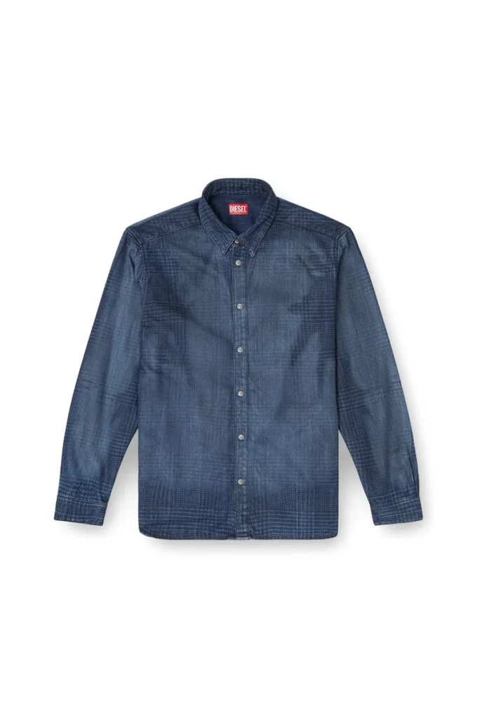 d-simply-s13 Chemise en denim fluide Prince de Galles