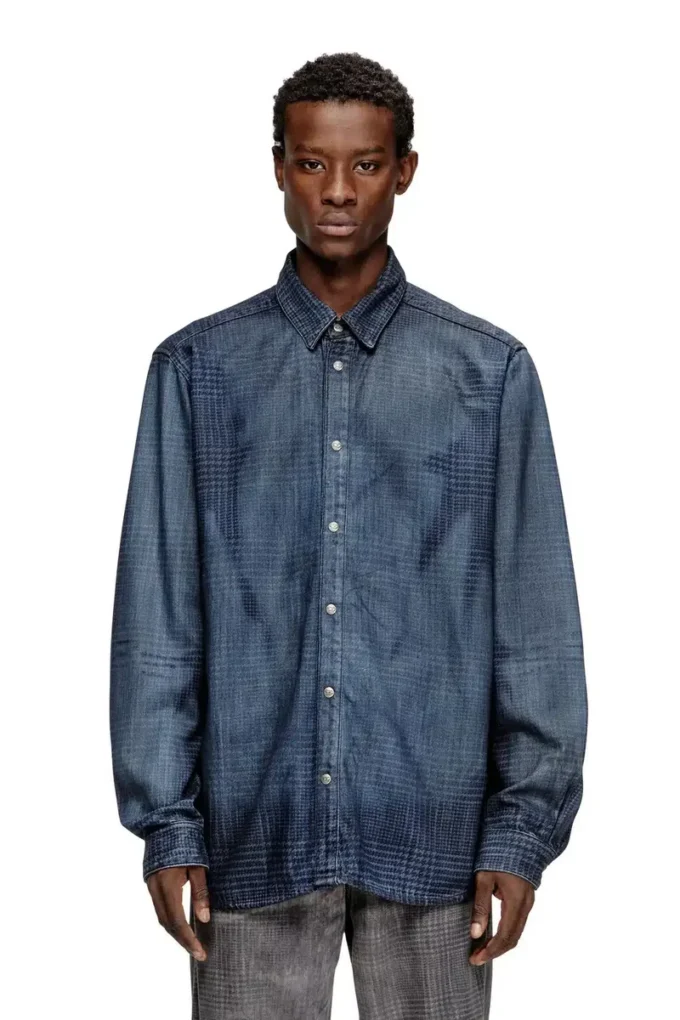 d-simply-s13 Chemise en denim fluide Prince de Galles