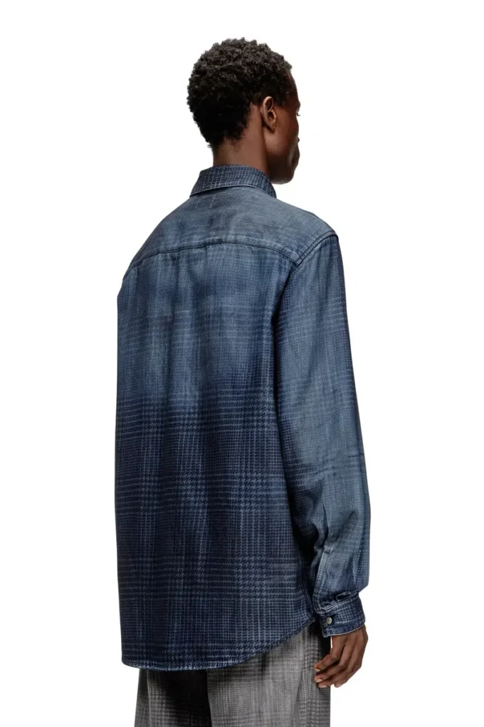 d-simply-s13 Chemise en denim fluide Prince de Galles
