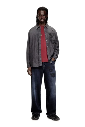 d-simply-s15 Chemise en denim avec emblème brodé