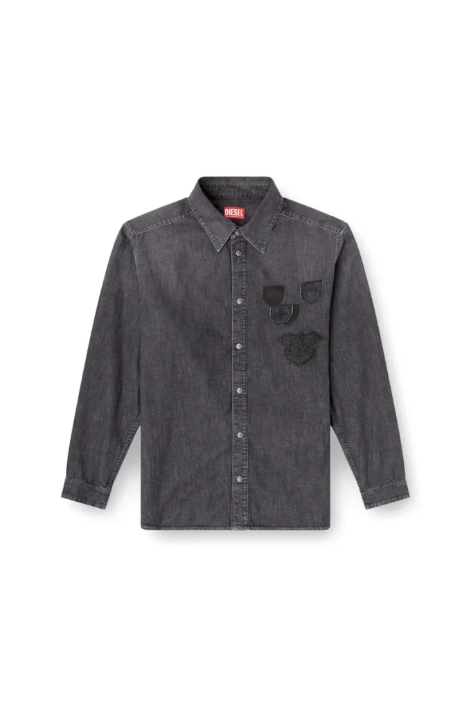 d-simply-s15 Chemise en denim avec emblème brodé
