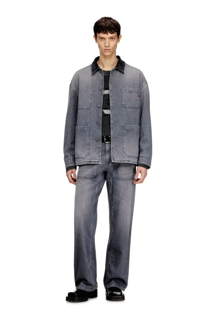 d-stack-u-l Veste en denim style utilitaire avec col contrasté