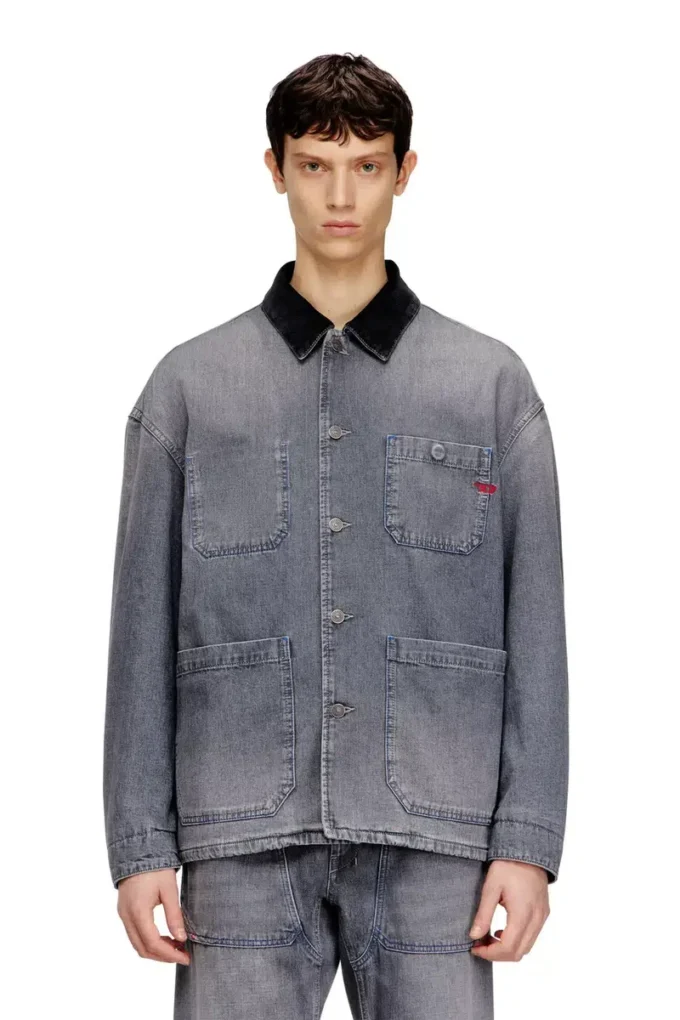 d-stack-u-l Veste en denim style utilitaire avec col contrasté