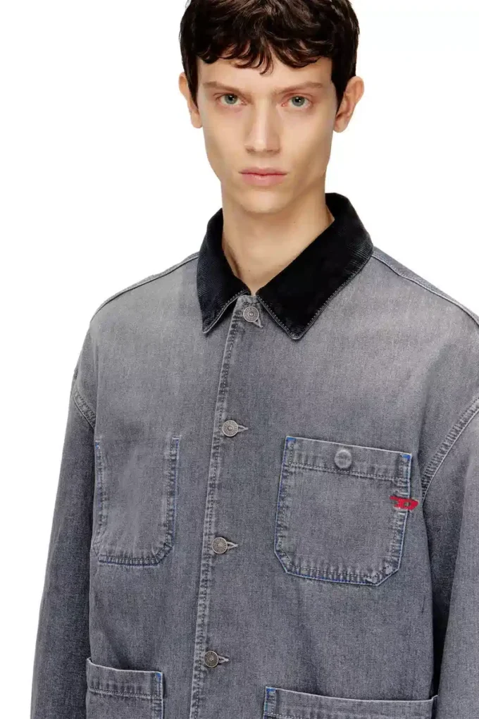 d-stack-u-l Veste en denim style utilitaire avec col contrasté