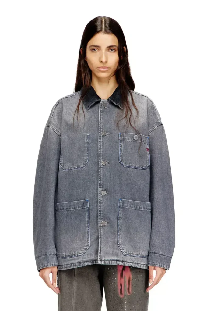 d-stack-u-l Veste en denim style utilitaire avec col contrasté