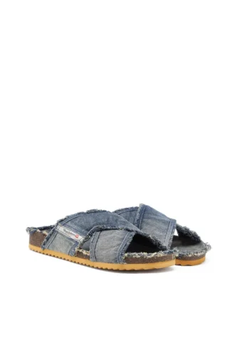 d-woodstock cross Sandales D-Woodstock-Crossover en denim effiloché