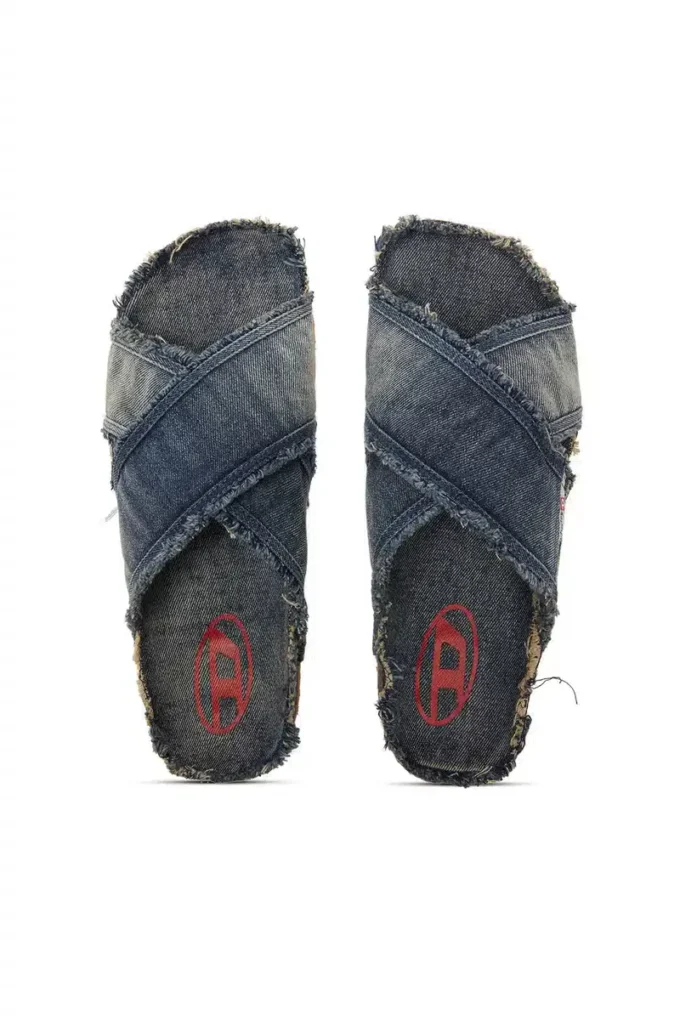 d-woodstock cross Sandales D-Woodstock-Crossover en denim effiloché