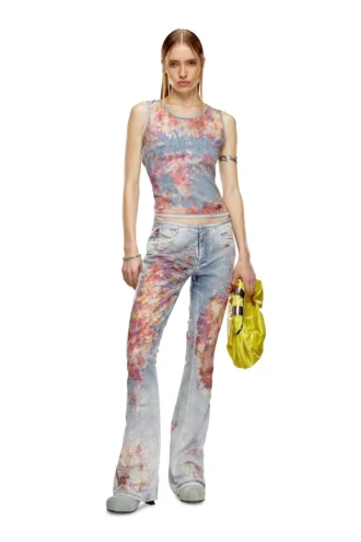 débardeur en denim dévoré à fleurs
