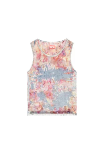 débardeur en denim dévoré à fleurs