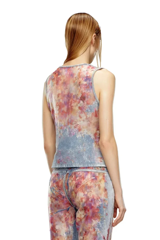 débardeur en denim dévoré à fleurs