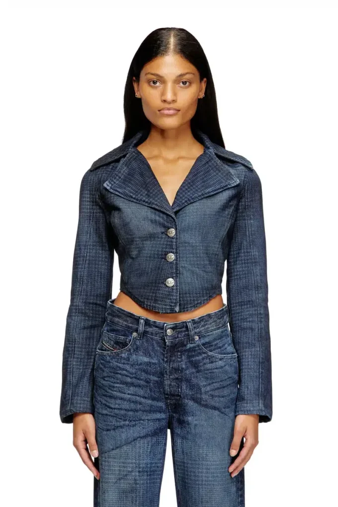 de-ali-s Veste courte en denim Prince de Galles