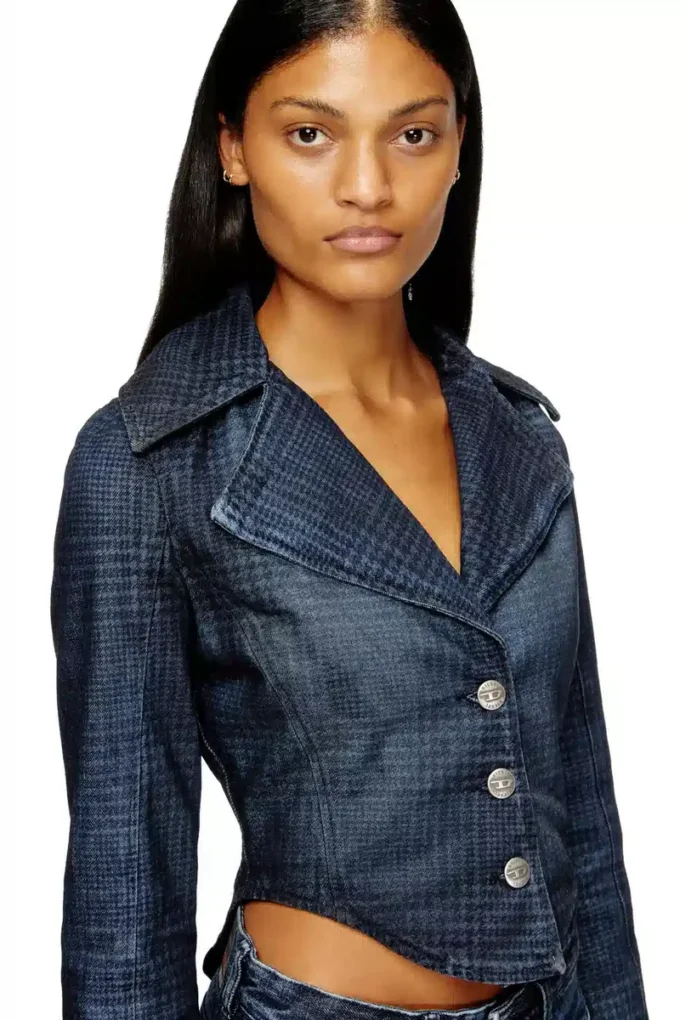 de-ali-s Veste courte en denim Prince de Galles